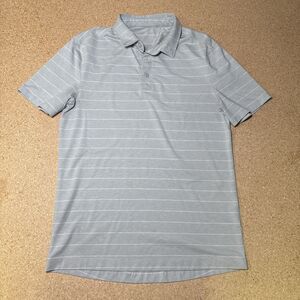 Lululemon Evolution Polo Shirt Mens Large Gray Short Sleeve Striped Stretch